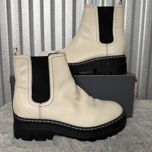 Marc Fisher LTD Chelsea Boots Womens 8M Cream Leather Lug Sole Platform Ankle